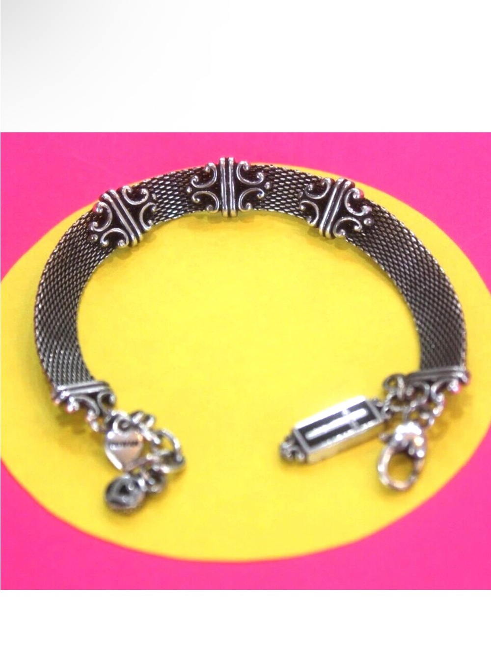 Retired Brighton Mesh Silver Tone Bracelet with‎ Ornate Accents